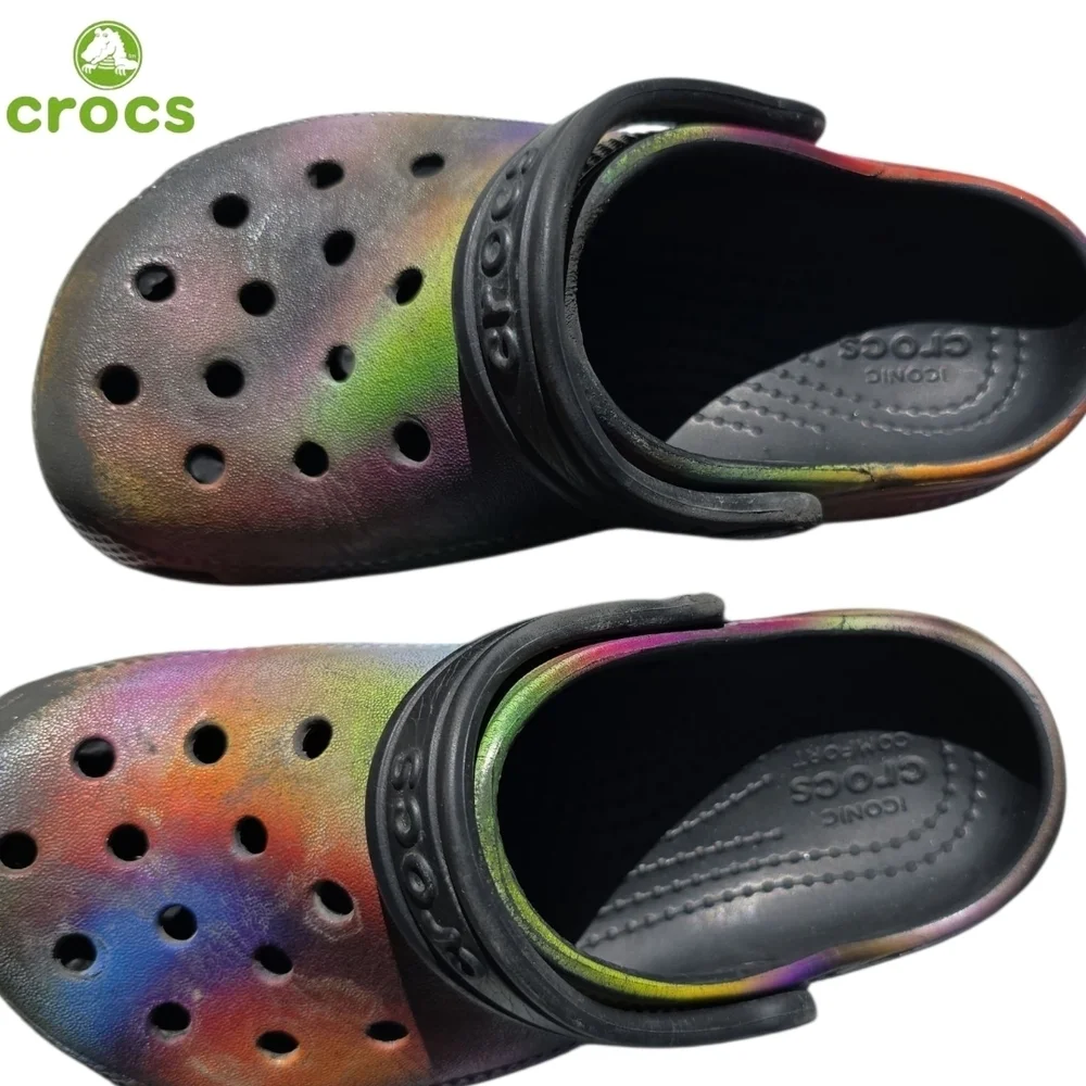 CROCS Classic Solarized Little Kid's  Rainbow Tie Dye Rubber Clogs Size 11
